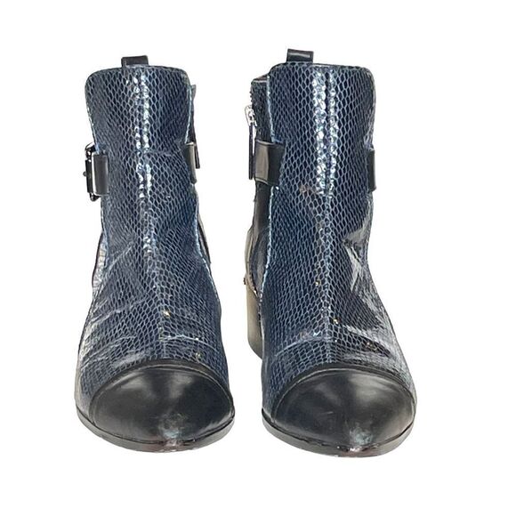 Donald Pliner Womens  Blue Snakeskin and Leather Ankle Boots - Picture 3 of 10